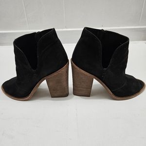 Vince Camuto Black Suede/Leather Open Toe Boots with Wooden Heel Size 6.5